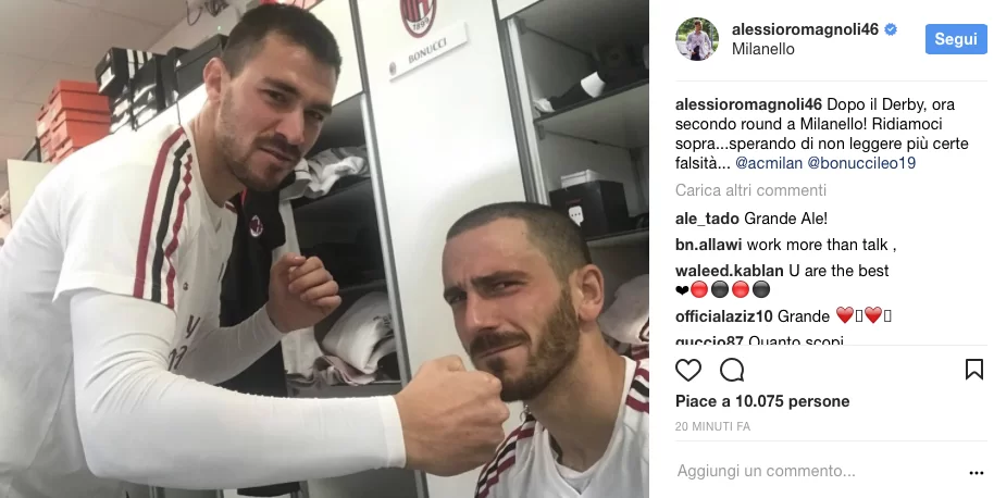 Romagnoli sta con Bonucci: “Ridiamoci sopra… sperando di non leggere più certe falsità”. Il post