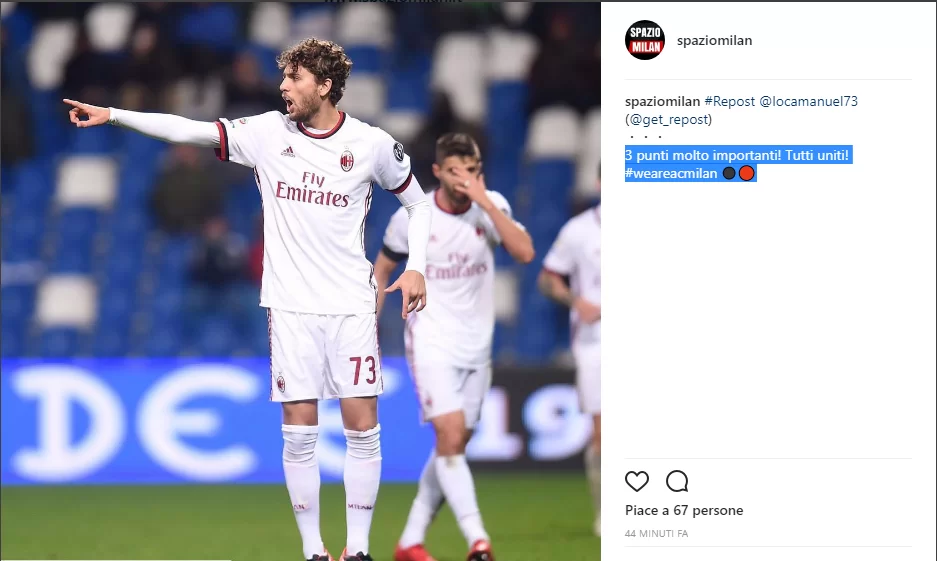 Instagram, Locatelli: “3 punti molto importanti”